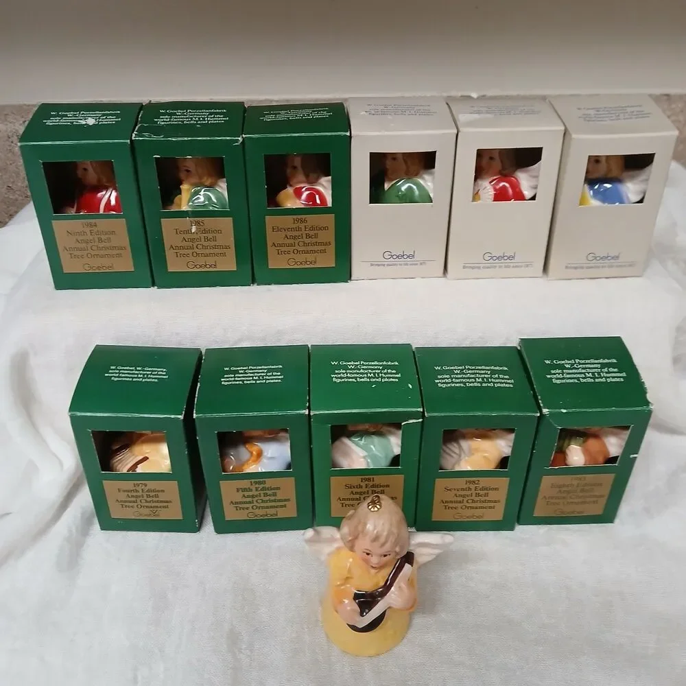 Lot Of 12 Vtg Goebel Angel Bell Ornaments  1979-1989 W/Box Plus 1977 No Box